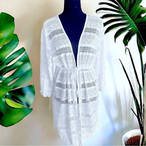 CLUB Z COLLECTION Crochet Beach Dress Coverup White Woman’s Plus Size 1X New - Picture 11 of 16